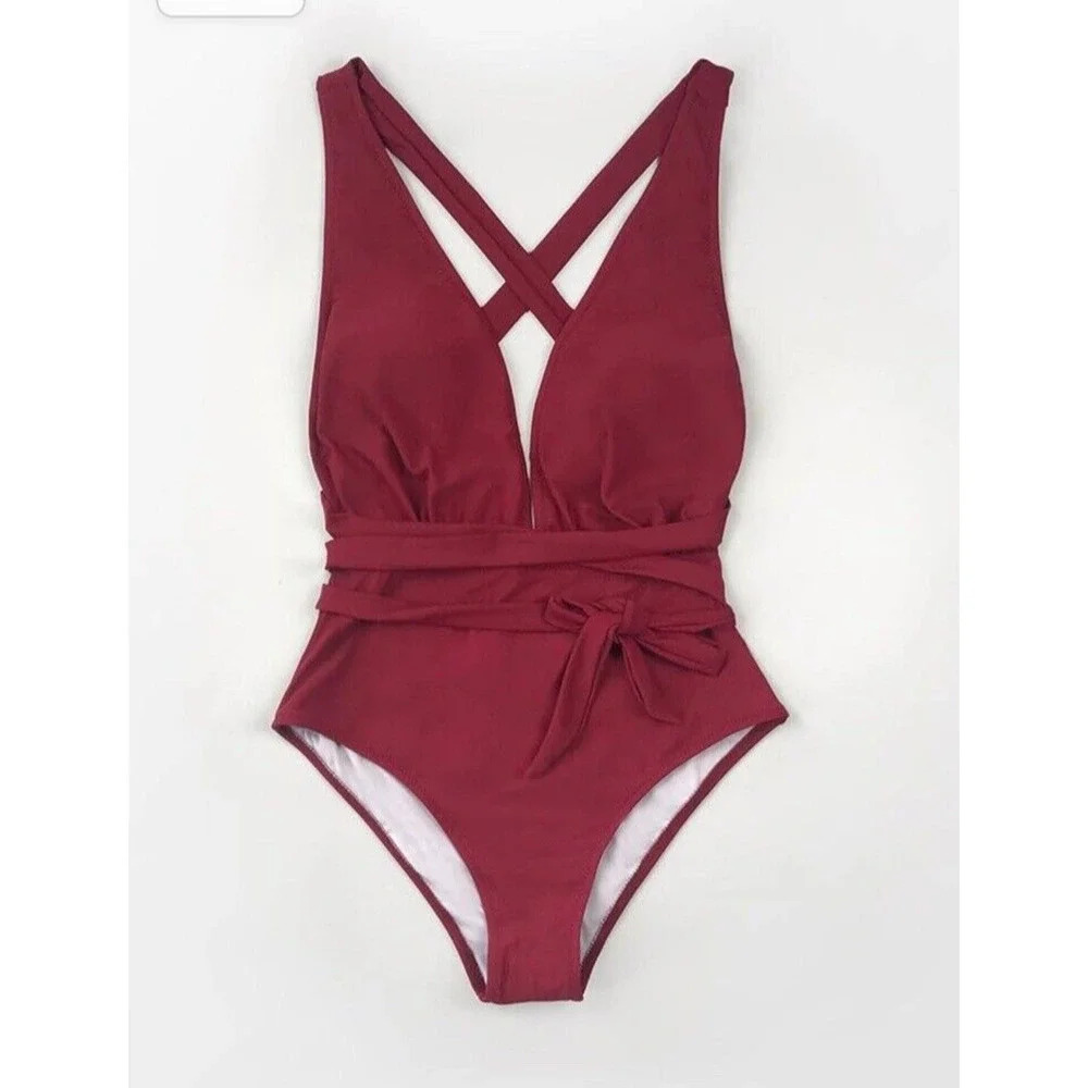 Cupshe Burgundy One-Piece Swimsuit